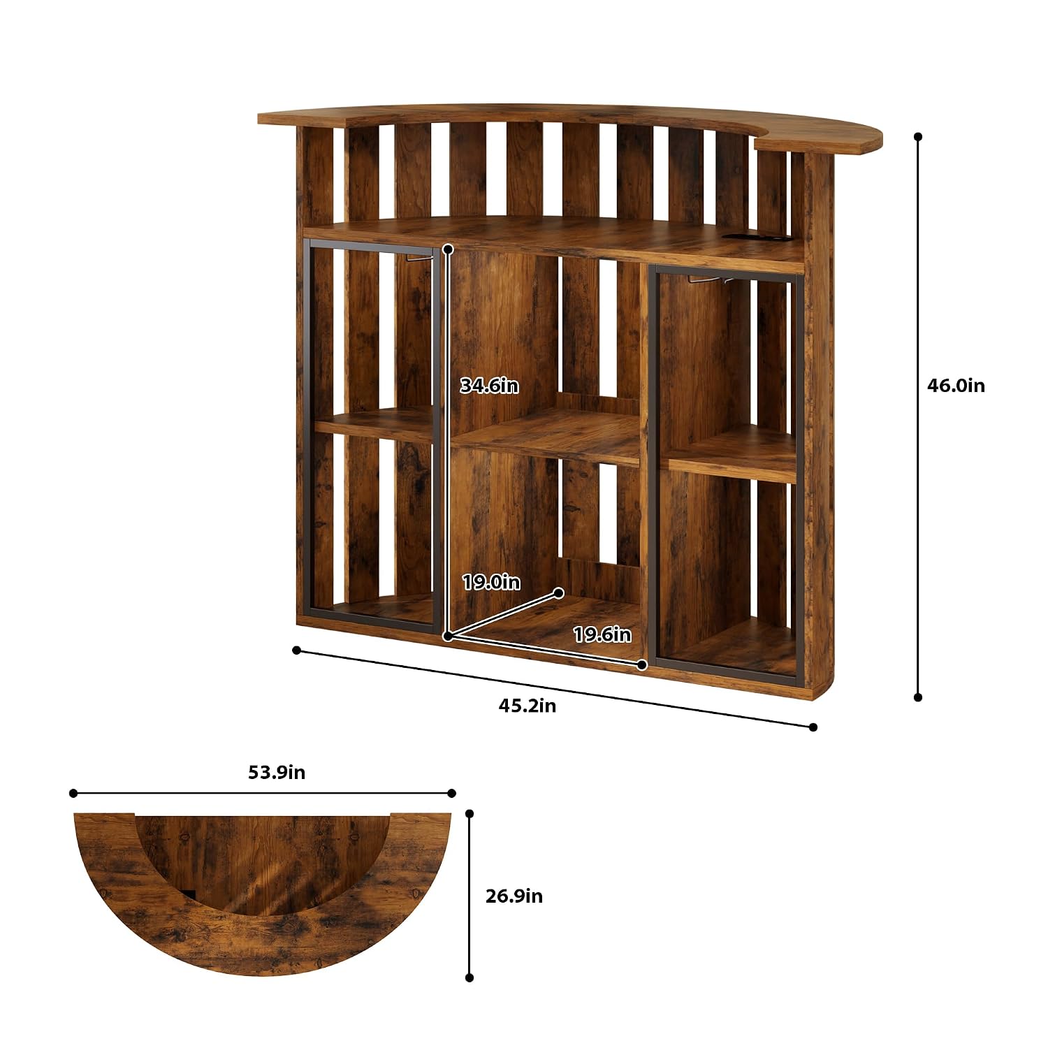 Home Bar And Fridge - Rustikaler Holzbarschrank, 4-stufige Minibar mit Kühlschrankfach
