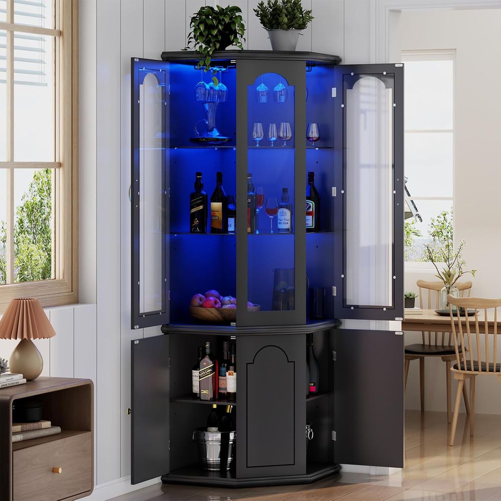 Home Bar Shelves - Beleuchteter Barschrank mit gehärteter Glastür, hoher