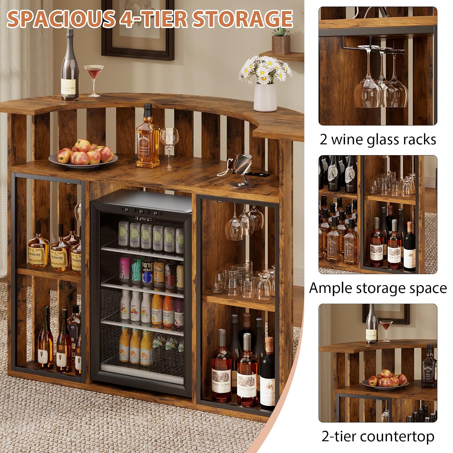 Rustikaler Holzbarschrank, 4-s – Home Bar And Fridge Bewertung und Preis