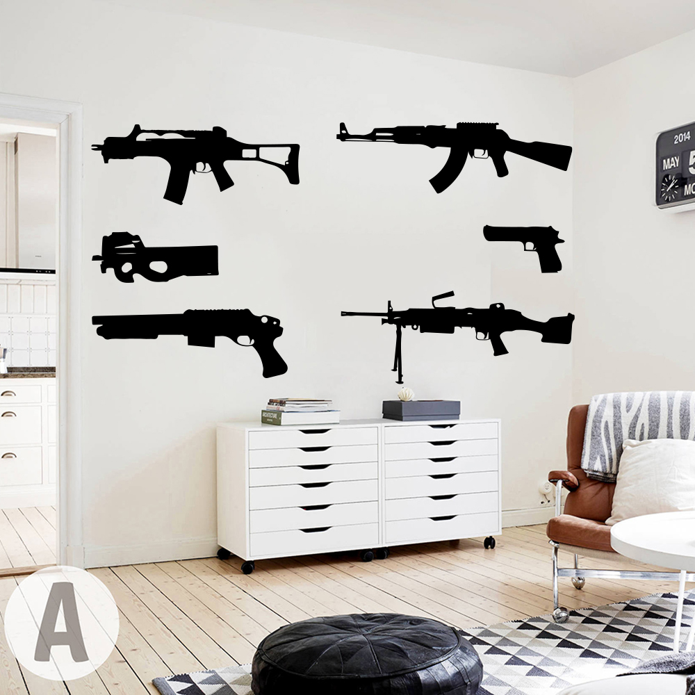 Set mit 6 Pistolen Wandtattoo  – Smoking Gun Kit Bewertung und Preis