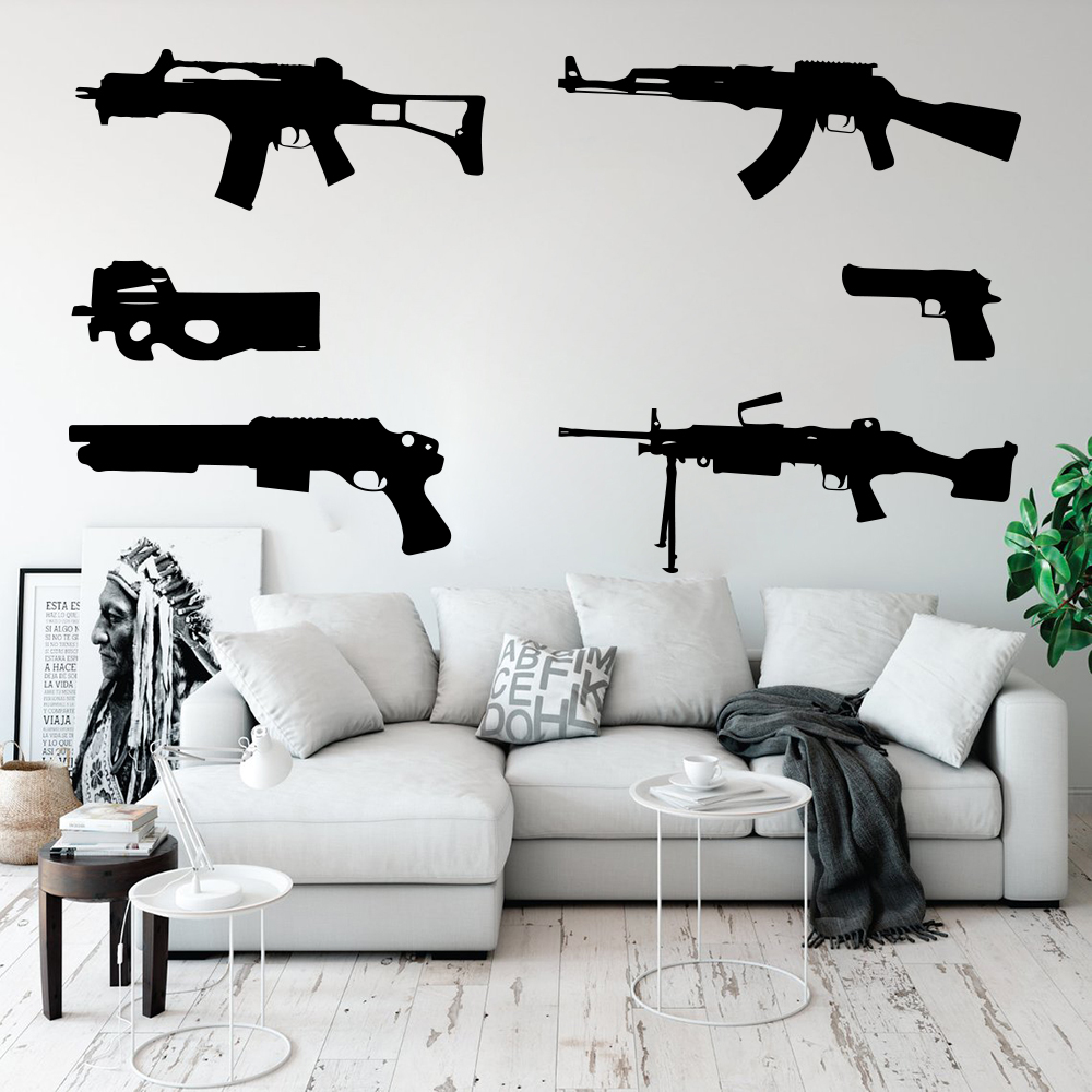 Set mit 6 Pistolen Wandtattoo  – Smoking Gun Kit Bewertung und Preis